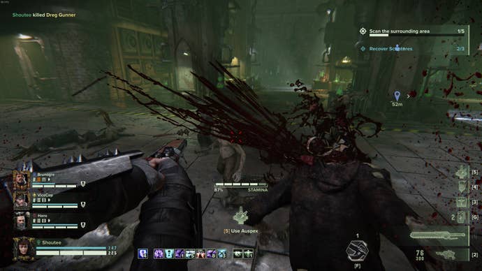 Lopping off a heretic’s head with the Heavy Eviscerator in Warhammer 40,000: Darktide.