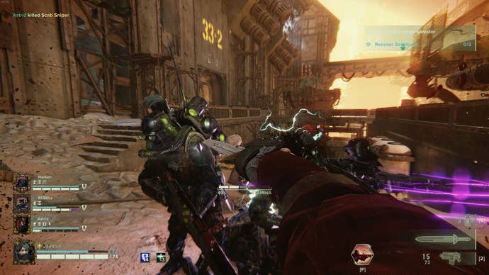 Slashing at traitor Guardsmen in Warhammer 40,000: Darktide.