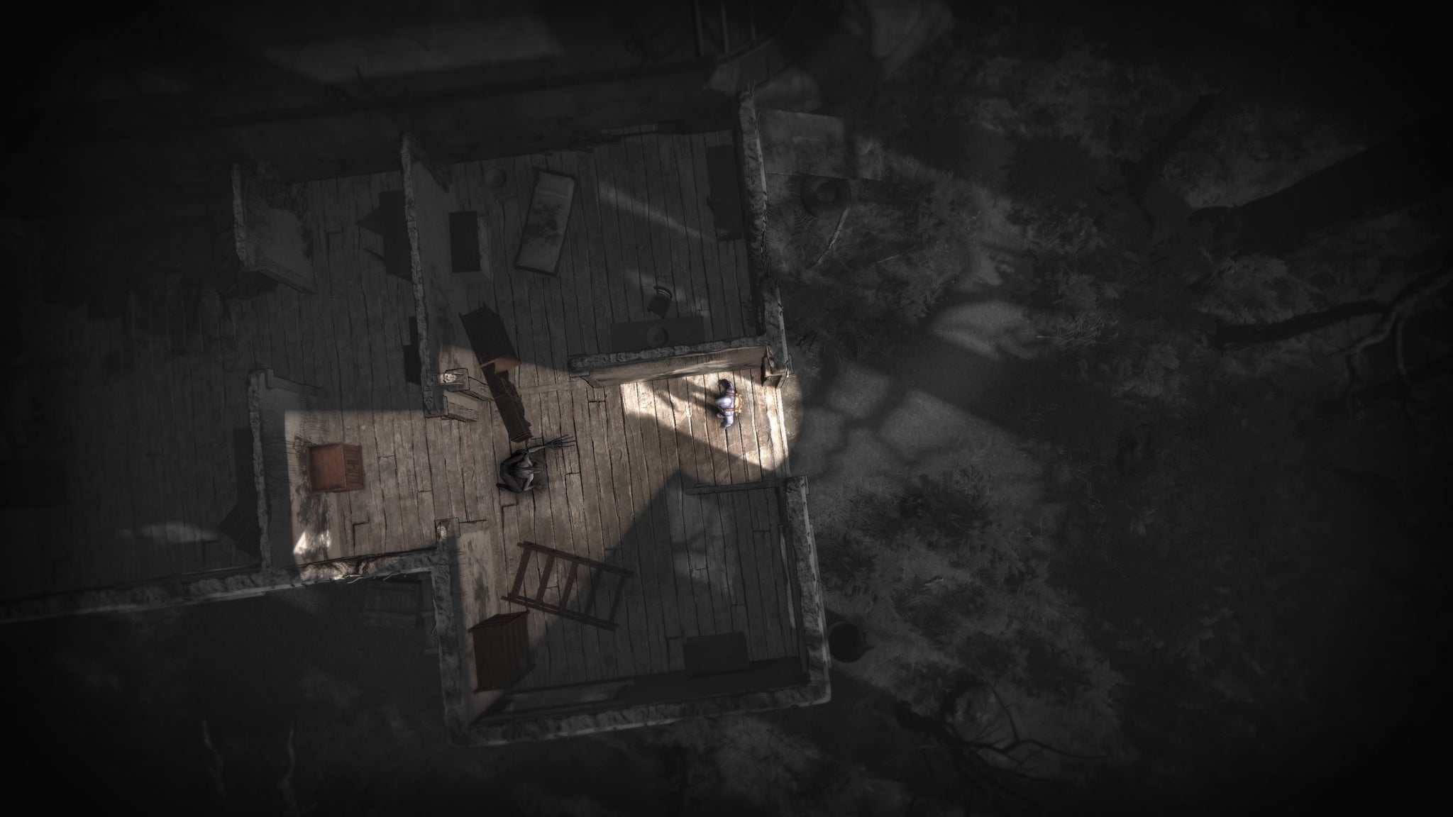 A confrontation inside a house in top-down view from horror game Darkwood 2. - 4