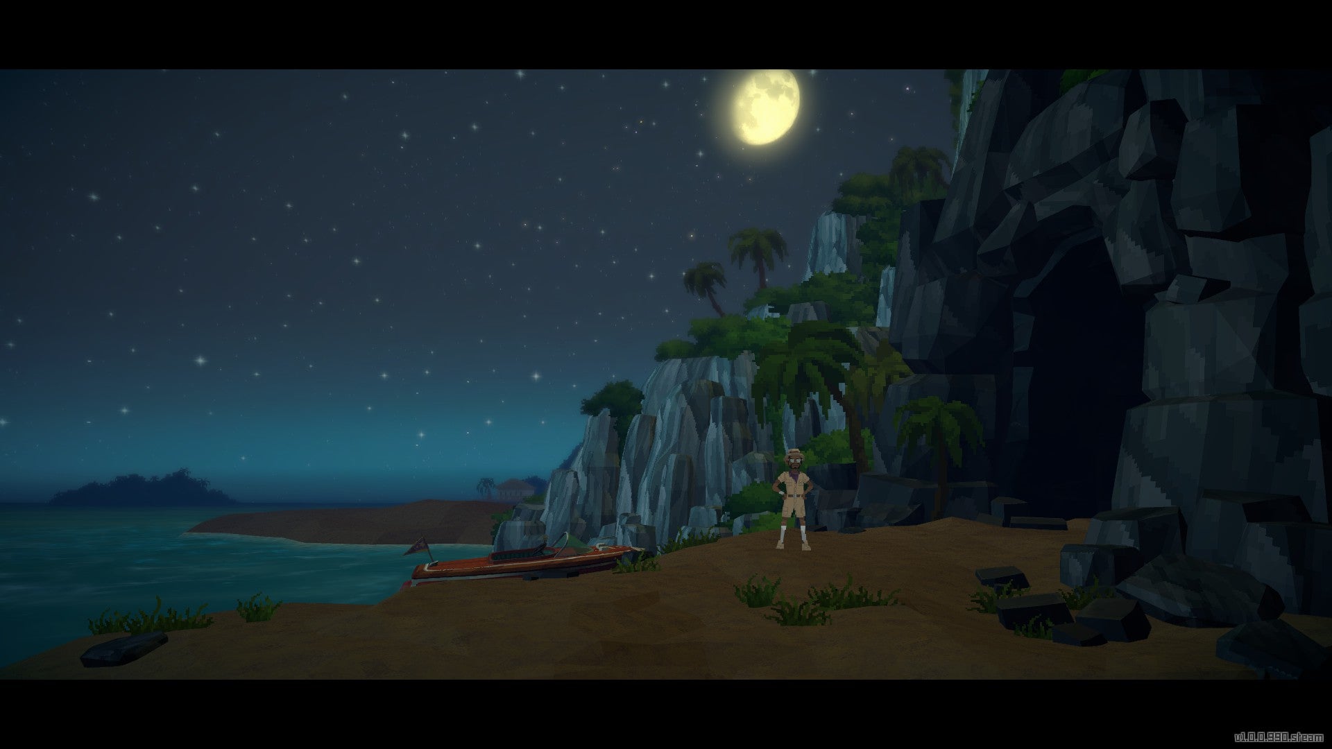 Night and an intrepid character explores a cave entrance in Dave the Diver