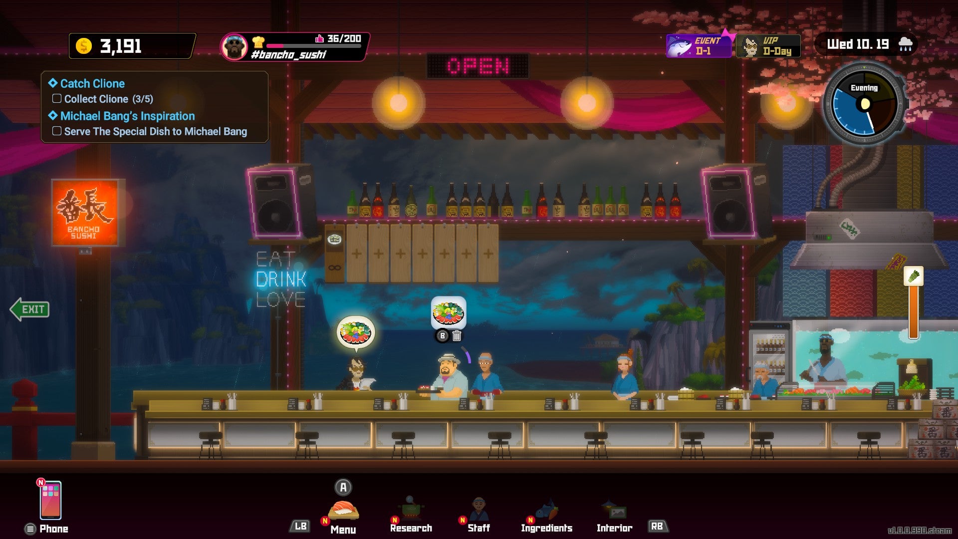 A patron at the sushi bar in Dave the Diver