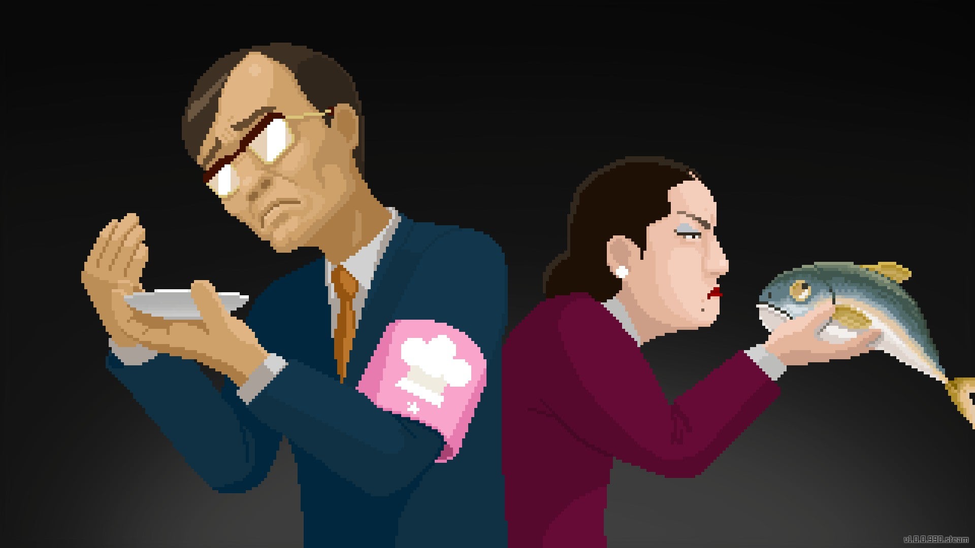 Two restaurant police examine the quality of Bancho&rsquo;s restaurant. One is inspecting a fish.