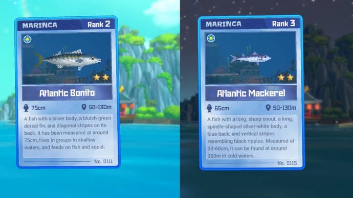 The Atlantic Bonito and Atlantic Mackerel summaries in the Marinca app in Dave the Diver are shown