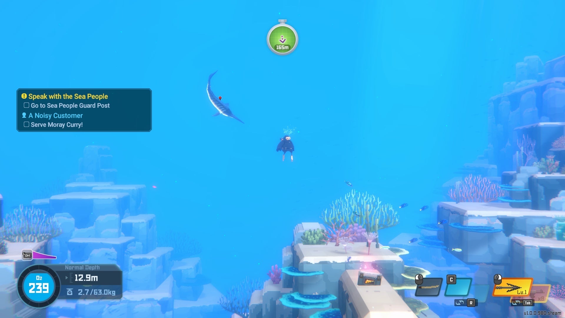 Dave attacks a Marlin in the Blue Hole in Dave the Diver - 3