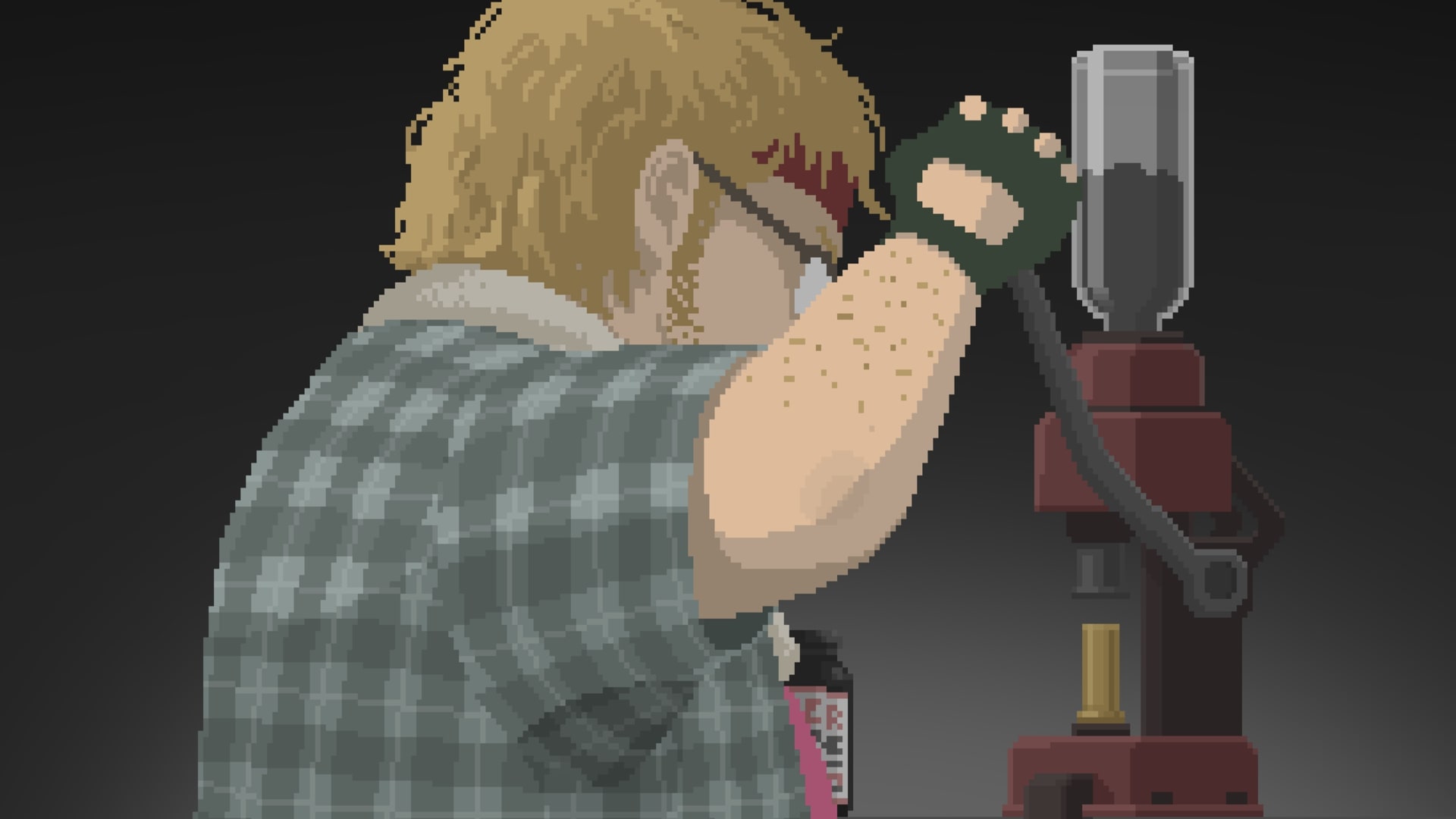 Duff works on enhancing weapons in a cutscene in Dave the Diver - 1