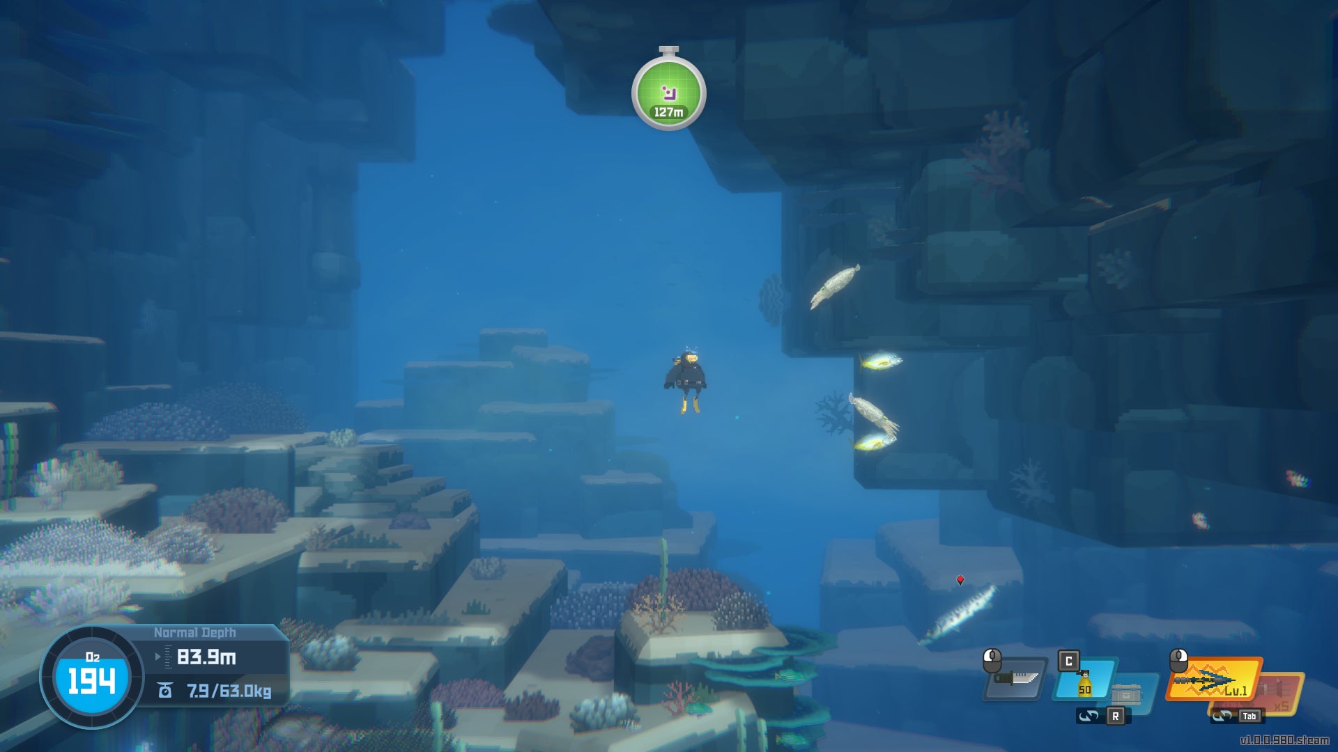 Dave floats beside some squid and White Trevally in Dave the Diver - 3