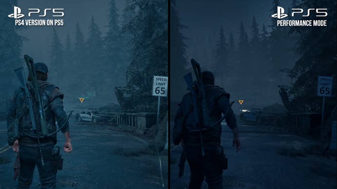 Days Gone Remastered vs original screenshot, showing darker conditions with less ambient light