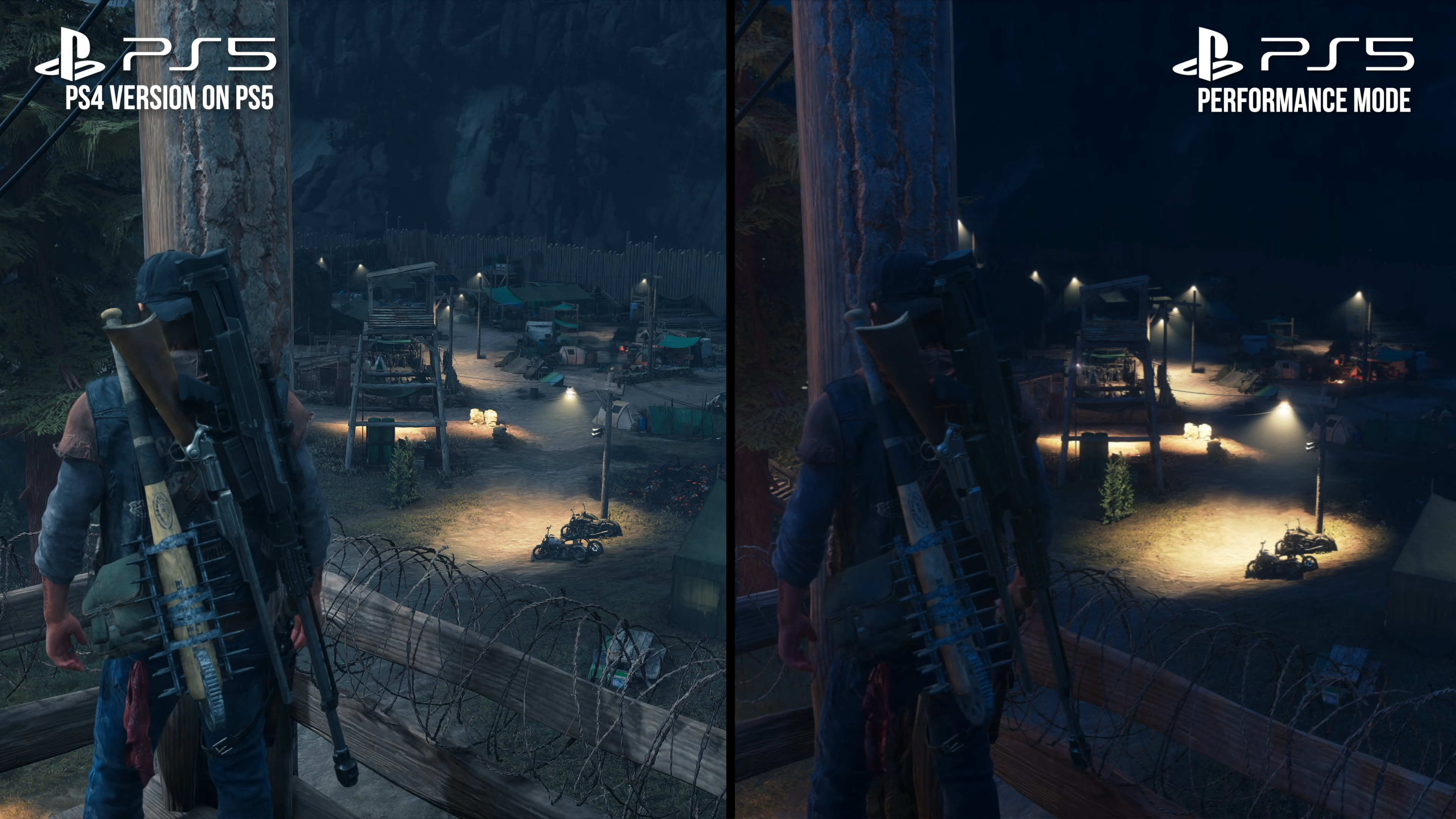 Days Gone Remastered vs original screenshots: camp lighting