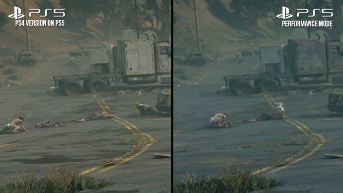 Days Gone PS4 vs PS5 Remastered screenshot comparison: image quality on a road
