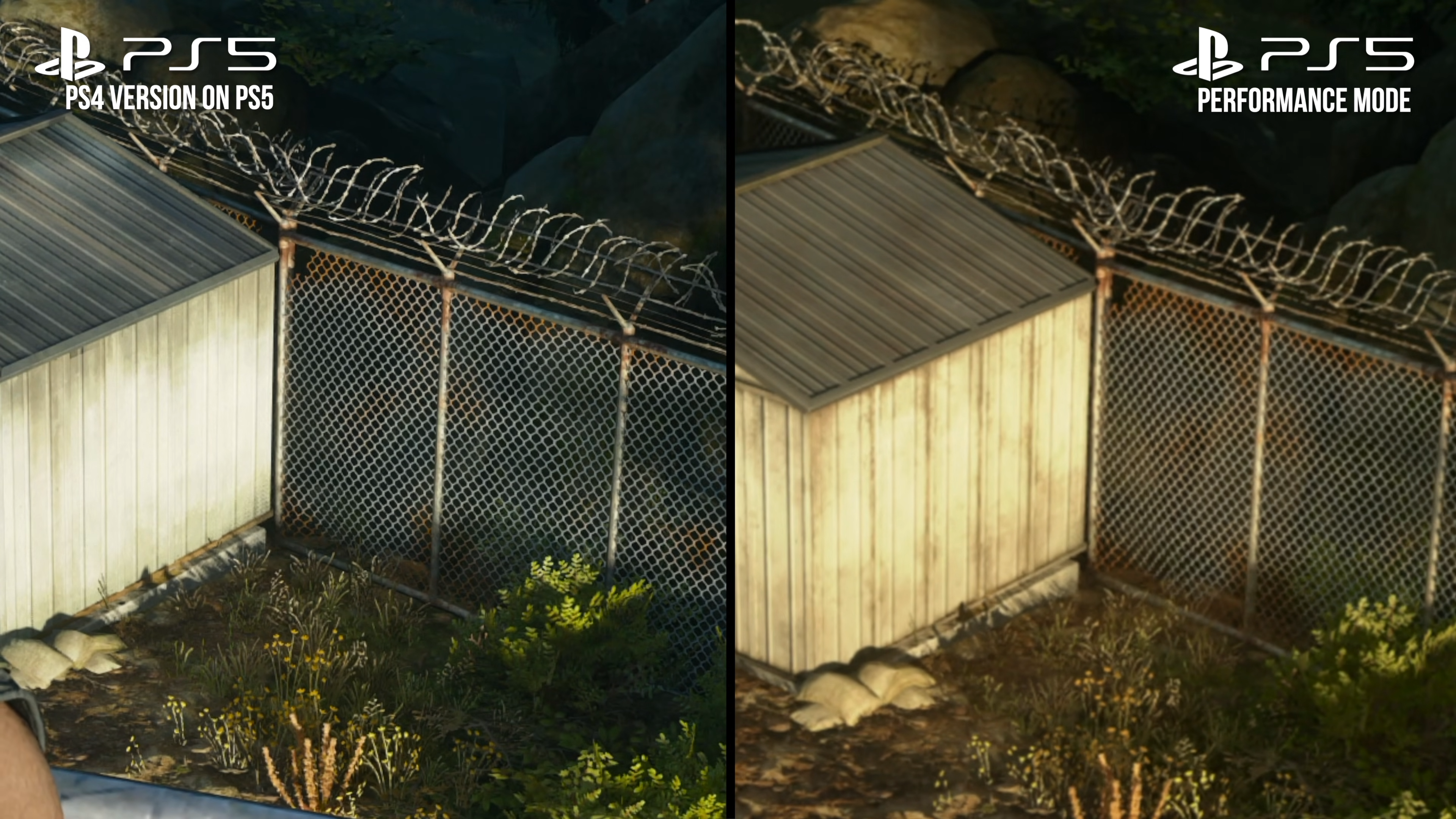 Days Gone PS4 vs PS5 Remastered screenshot comparison: image quality on a fence
