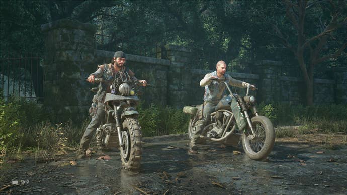 Two men are sat on their motorbikes on PS5 game Days Gone.