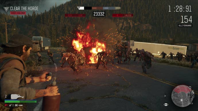 Deacon attacks a horde of zombies in PS5 game Days Gone.