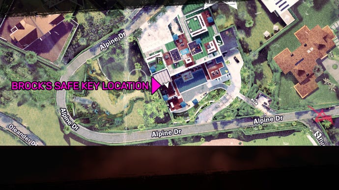 Dead Island 2 map screenshot showing the location of Brock’s Safe Key.