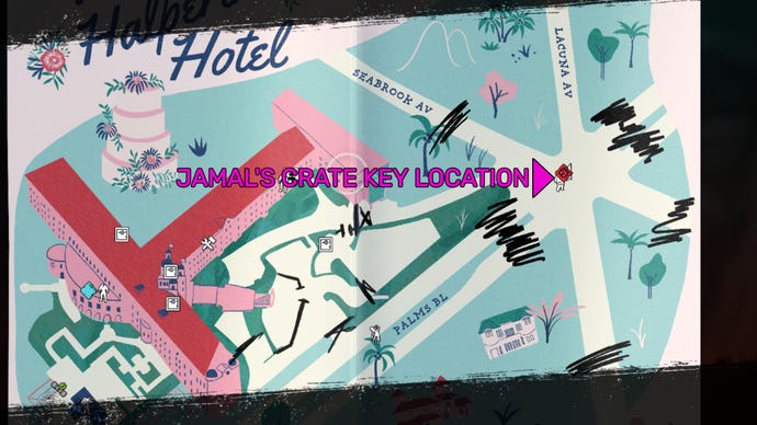 Dead Island 2 screenshot showing the location of Jamal’s Crate Key on the map.