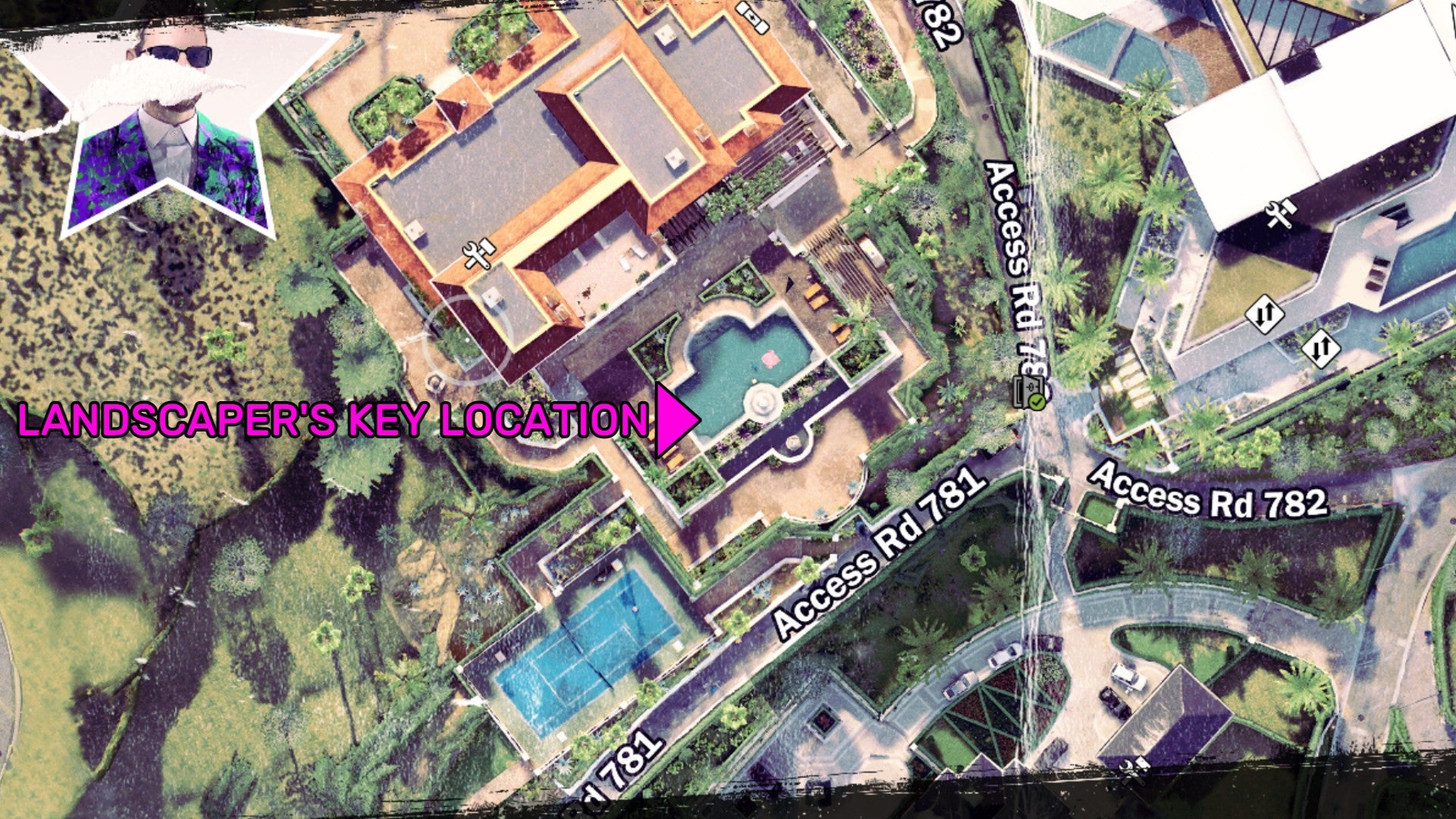 A map showing the location of the Landscaper&rsquo;s Key in Dead Island 2.