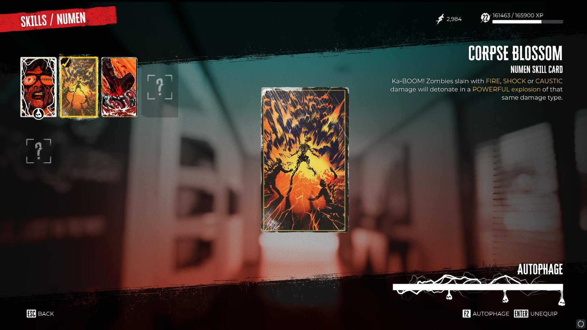 The Corpse Blossom Numen card in Dead Island 2 is shown