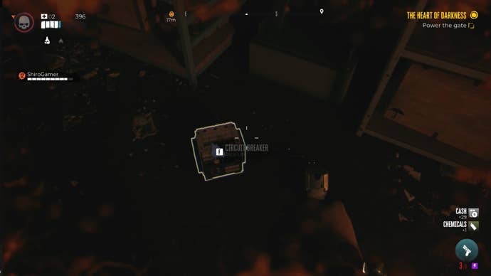 The player looks at a circuit breaker on the floor of a room in the sewers in Dead Island 2