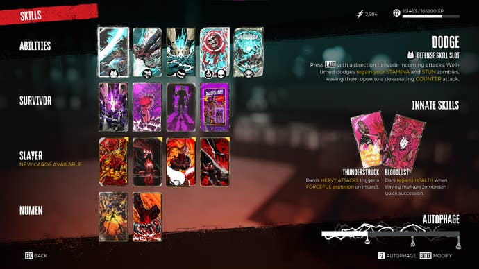 The Skill Deck in Dead Island 2 is shown