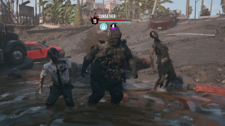 Dead Island 2 screenshot showing Sunbather in a pool of water.