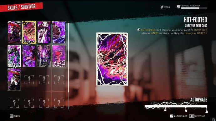The Hot-Footed Survivor card in Dead Island 2 is shown