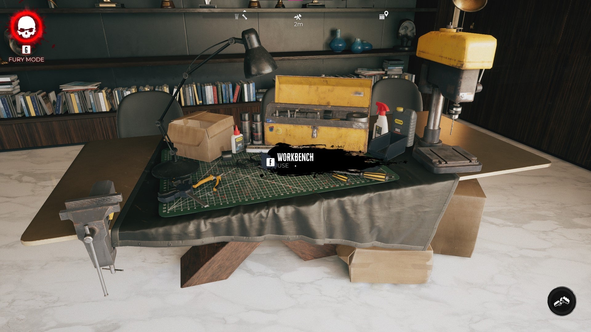 The player looks at a workbench in Emma Jaunt's house in Dead Island 2 - 3