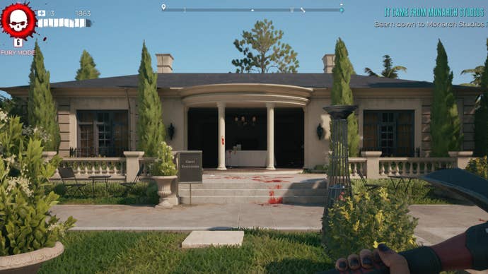 Dead Island 2 screenshot of the tent in which Crystal the Lawyer spawns.