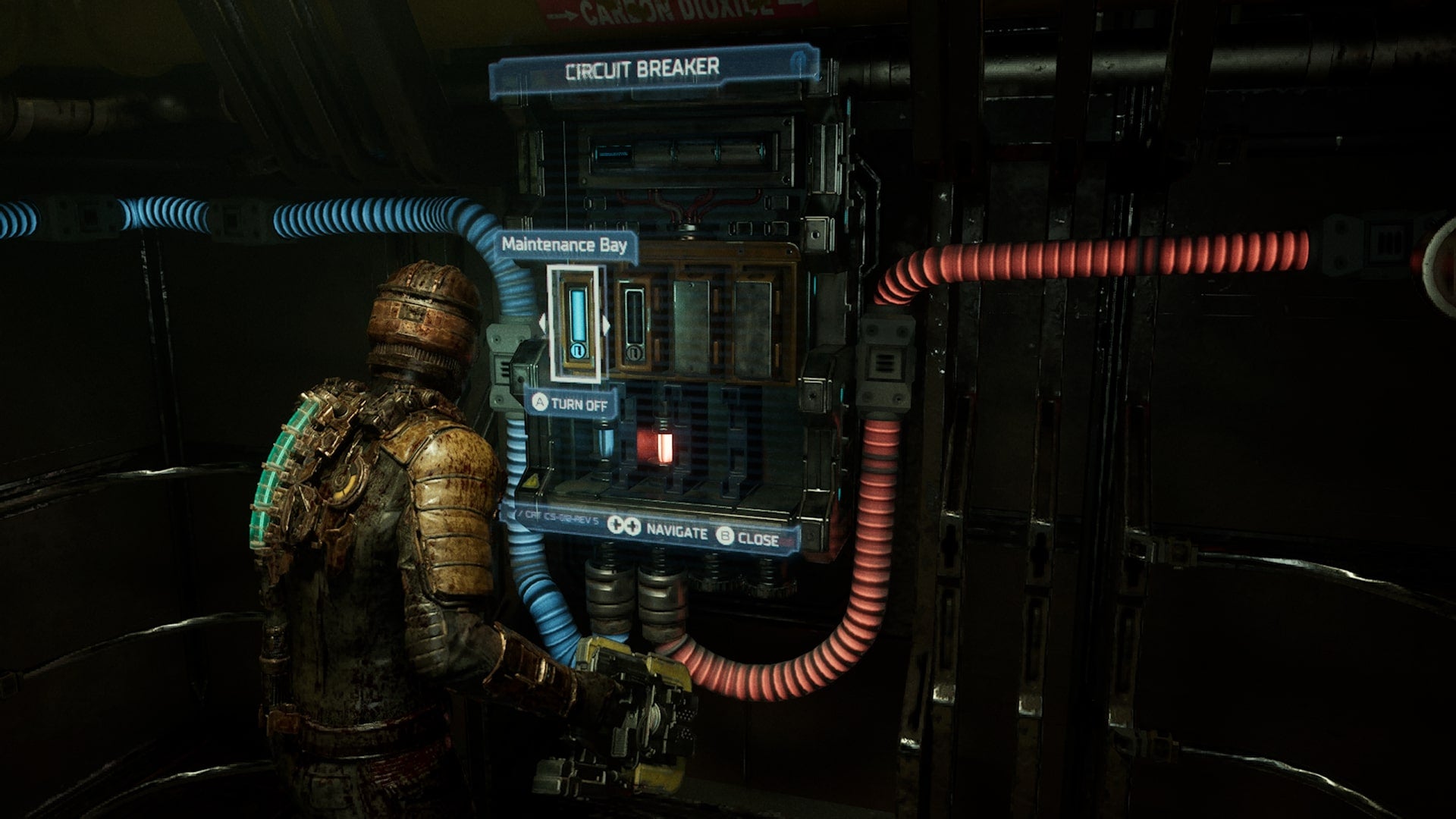 Isaac powers the Maintenance Bay at a circuit breaker in Dead Space