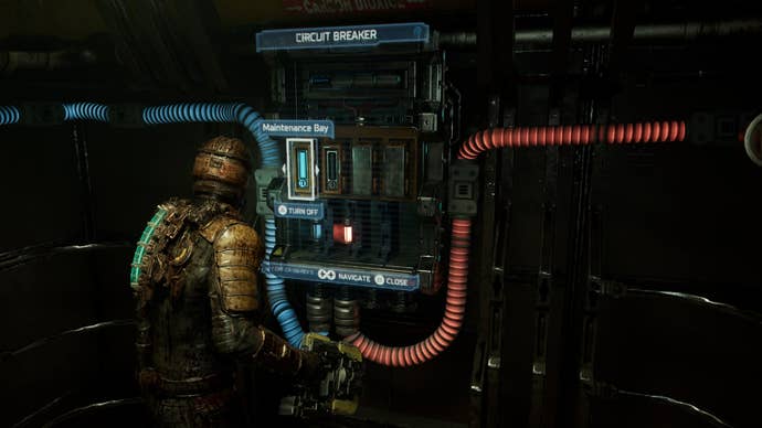 Isaac powers the Maintenance Bay at a circuit breaker in Dead Space