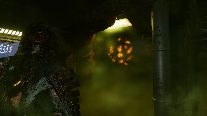 Isaac looks at a tendril in Dead Space
