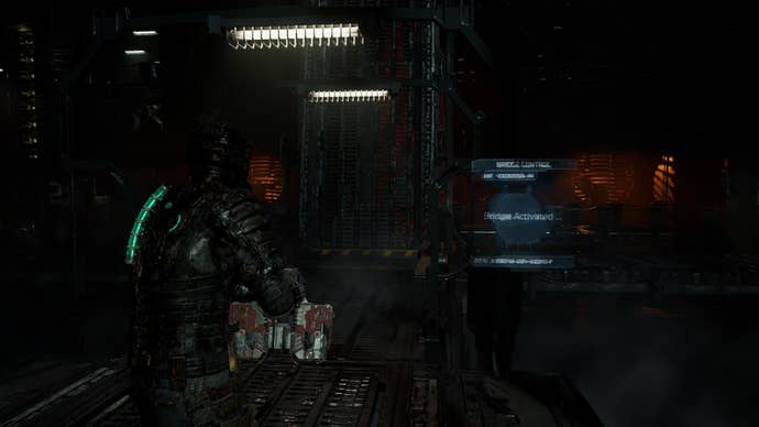 Isaac lifts the bridge via a control panel in Dead Space