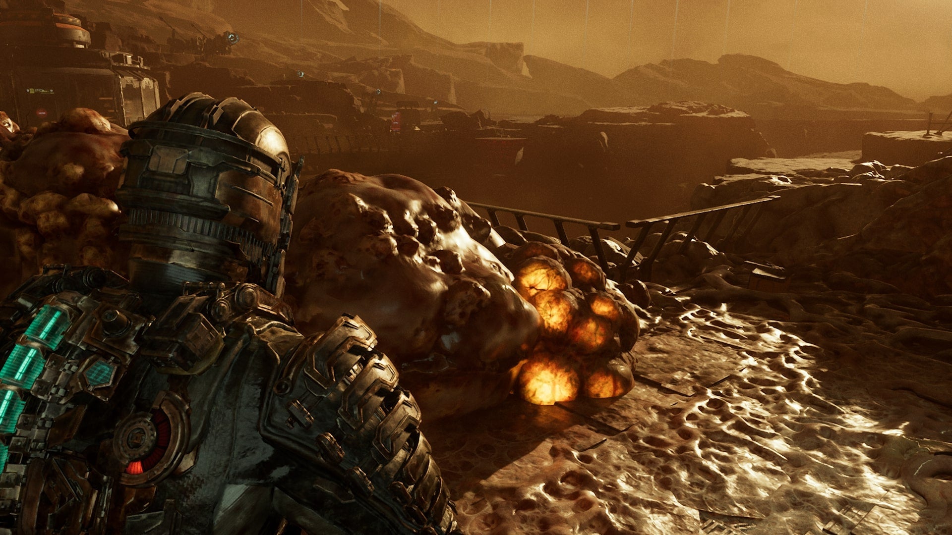 Isaac aims at a tendril in Dead Space