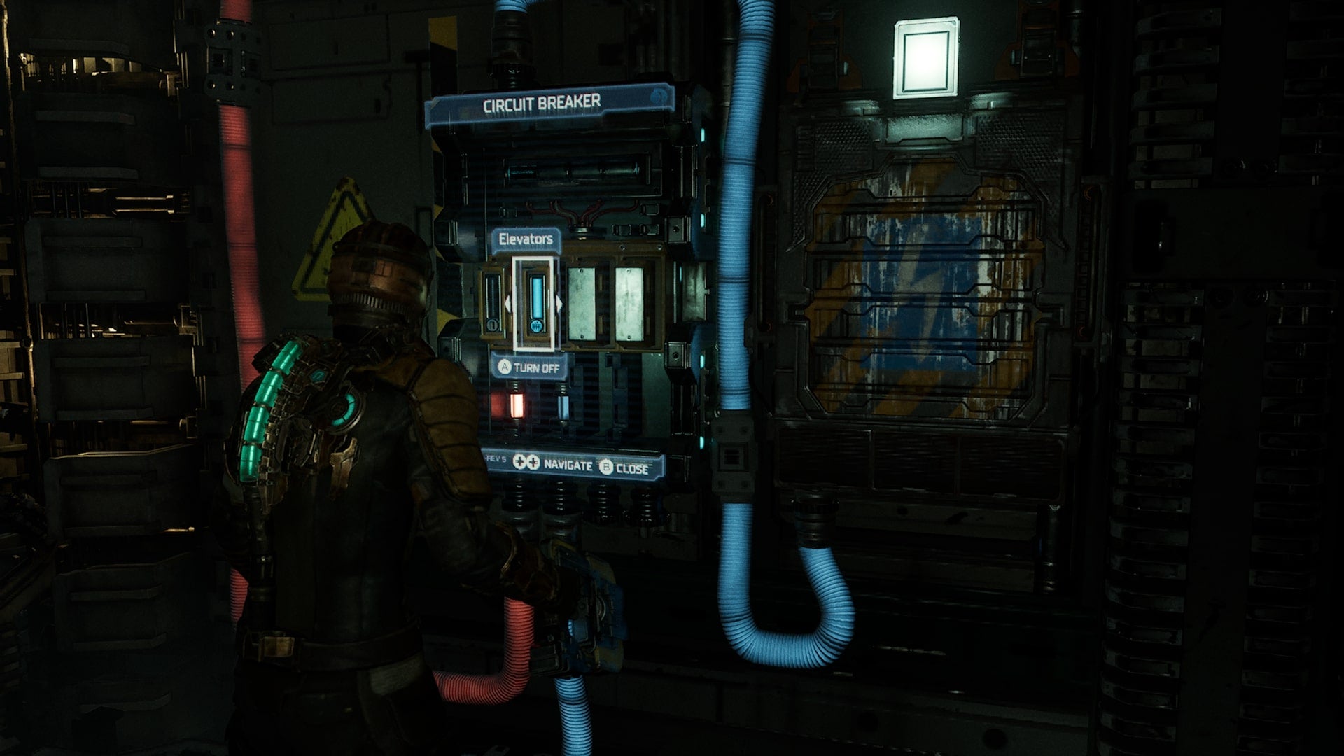 Isaac powers on the Elevators at a circuit breaker in Dead Space - 5