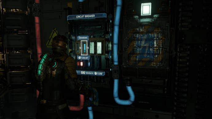 Isaac powers on the Elevators at a circuit breaker in Dead Space