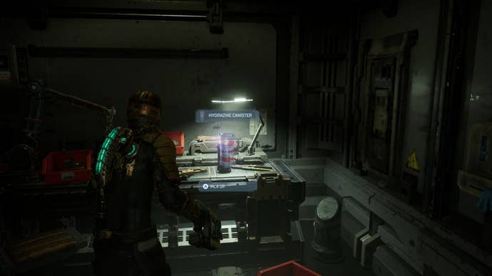 Isaac retrieves a Hydrazine Canister in Dead Space