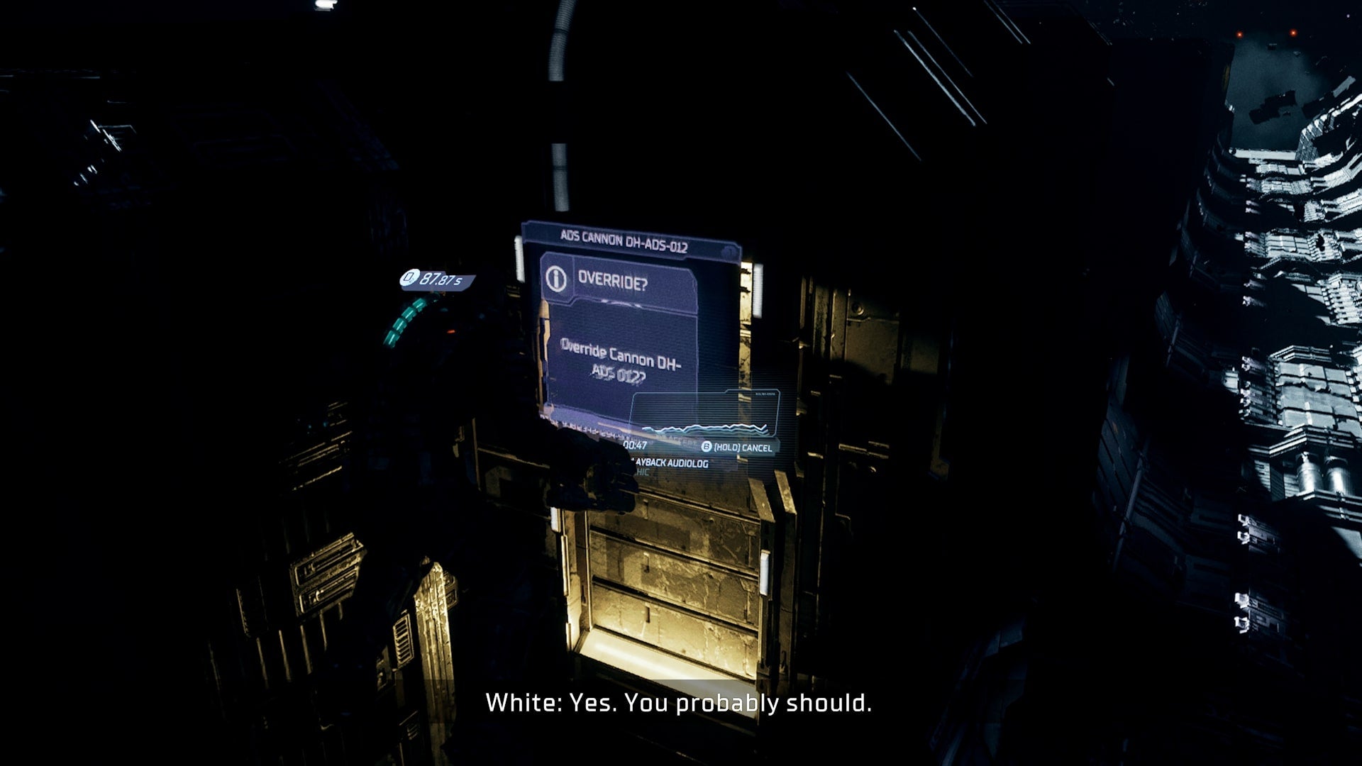 Isaac overrides an ADS Cannon in Dead Space