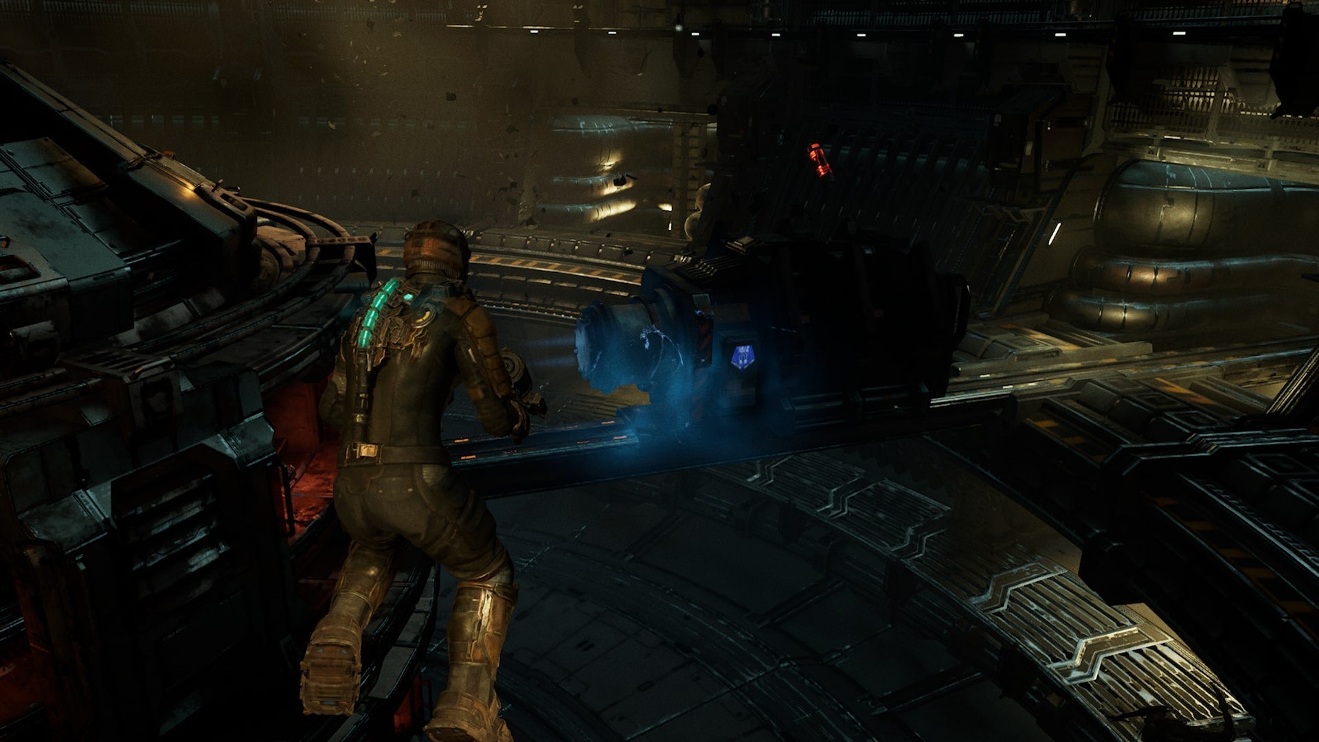 Isaac reconnects chasms to the Centrifuge using Kinesis and Stasis in Dead Space