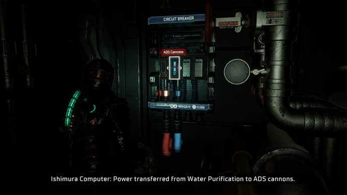 Isaac powers a set of ADS Cannons at a circuit breaker in Dead Space