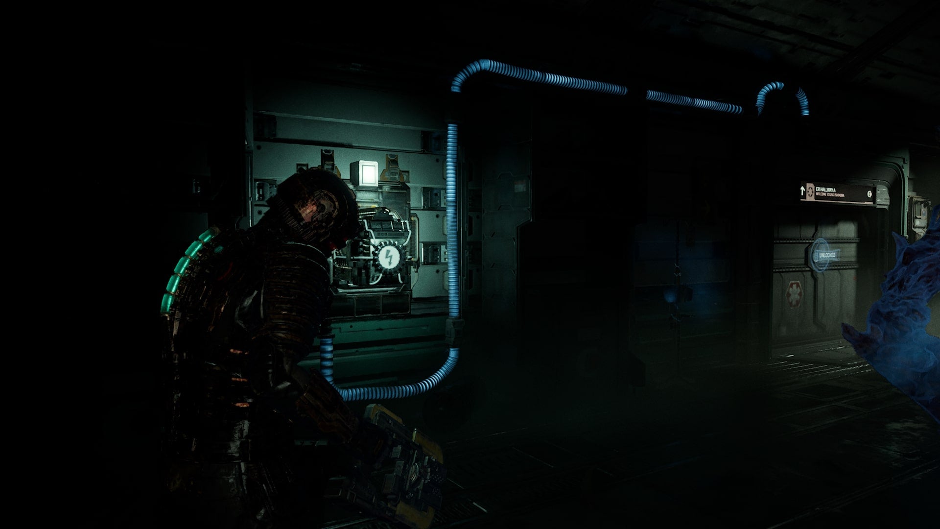 Isaac places a power cell by the ER Hallway A door in Dead Space