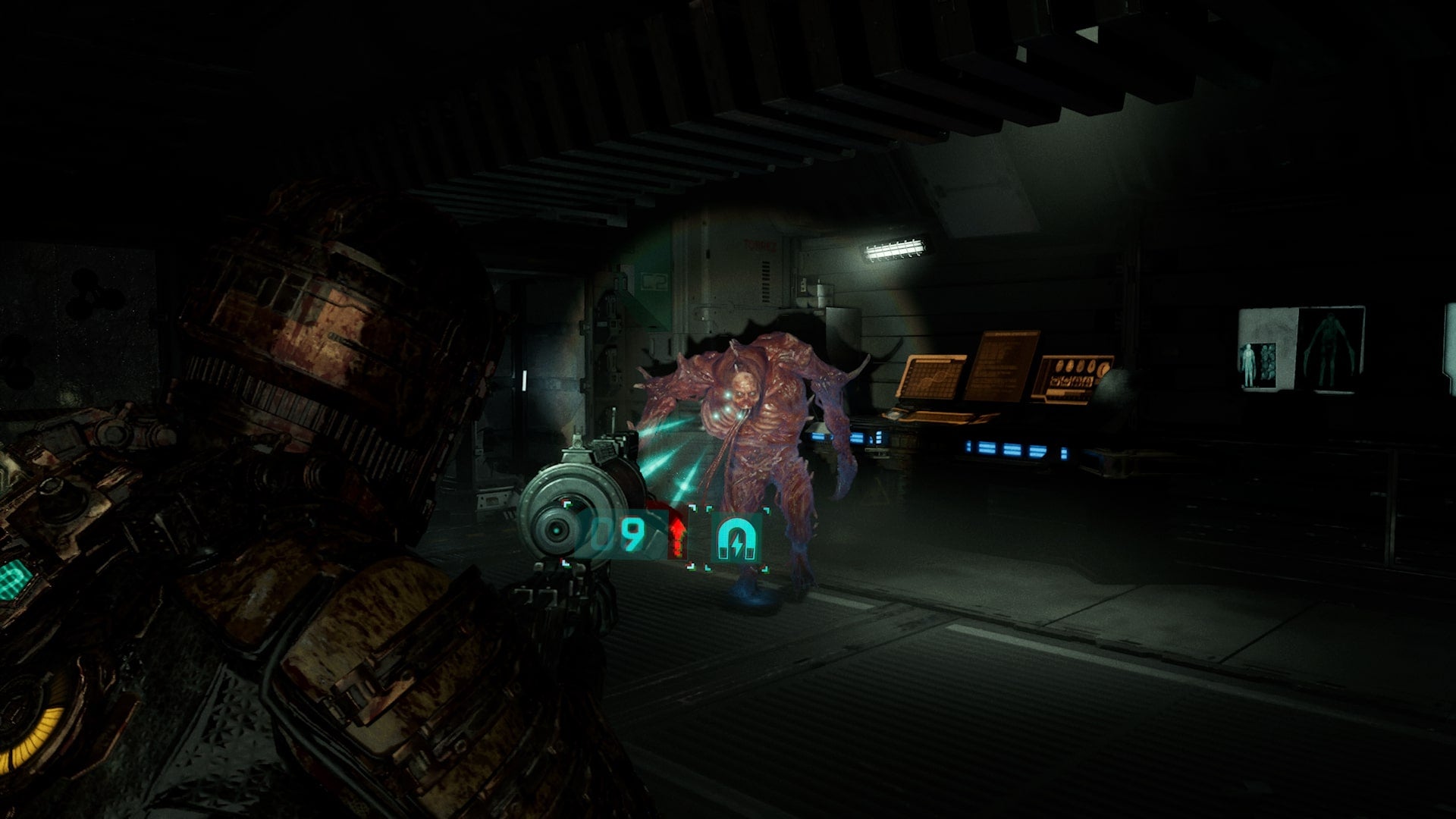 Isaac slows The Hunter using Stasis in Dead Space