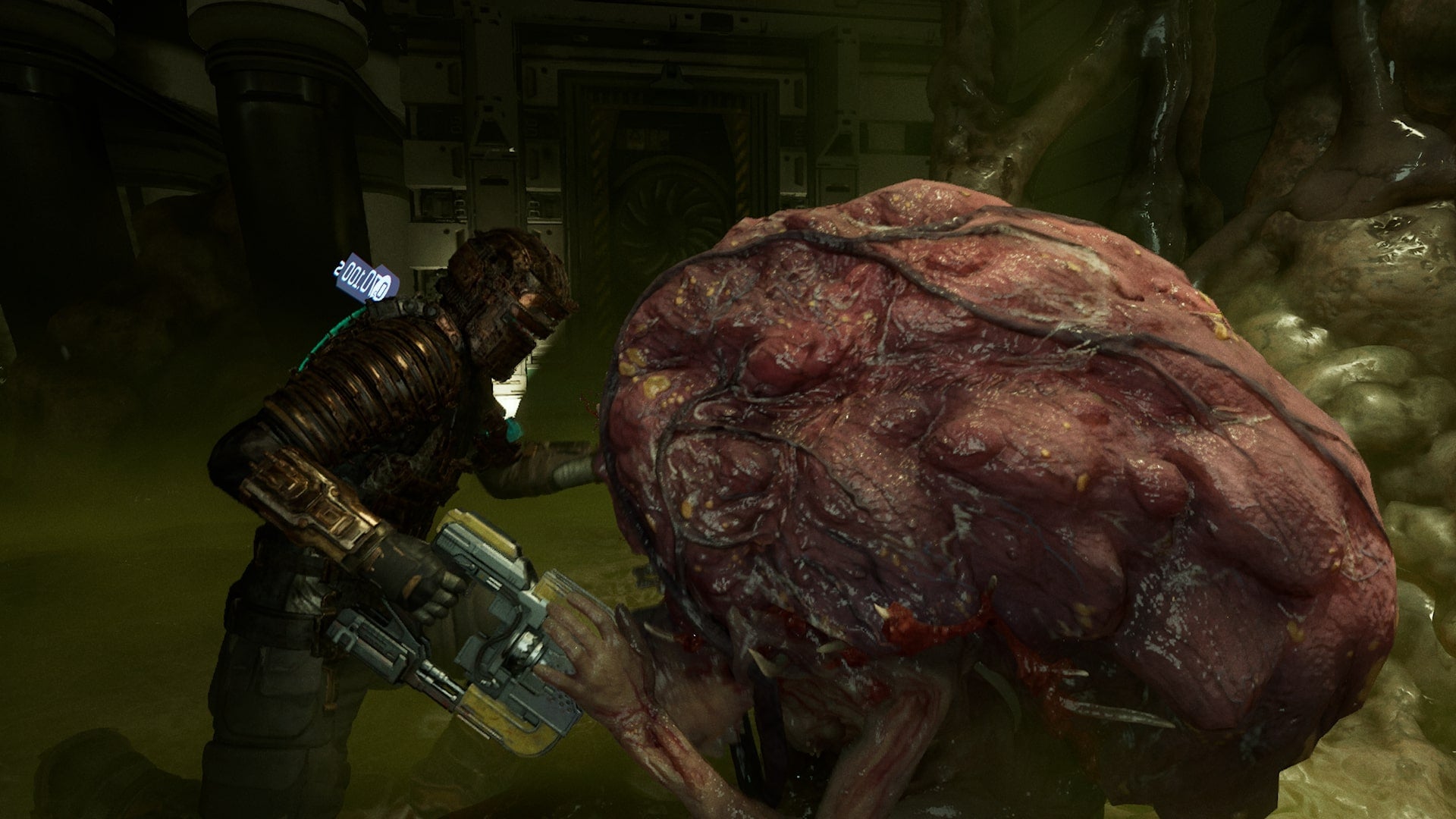 Isaac injects a Wheezer with an enzyme in Dead Space - 4