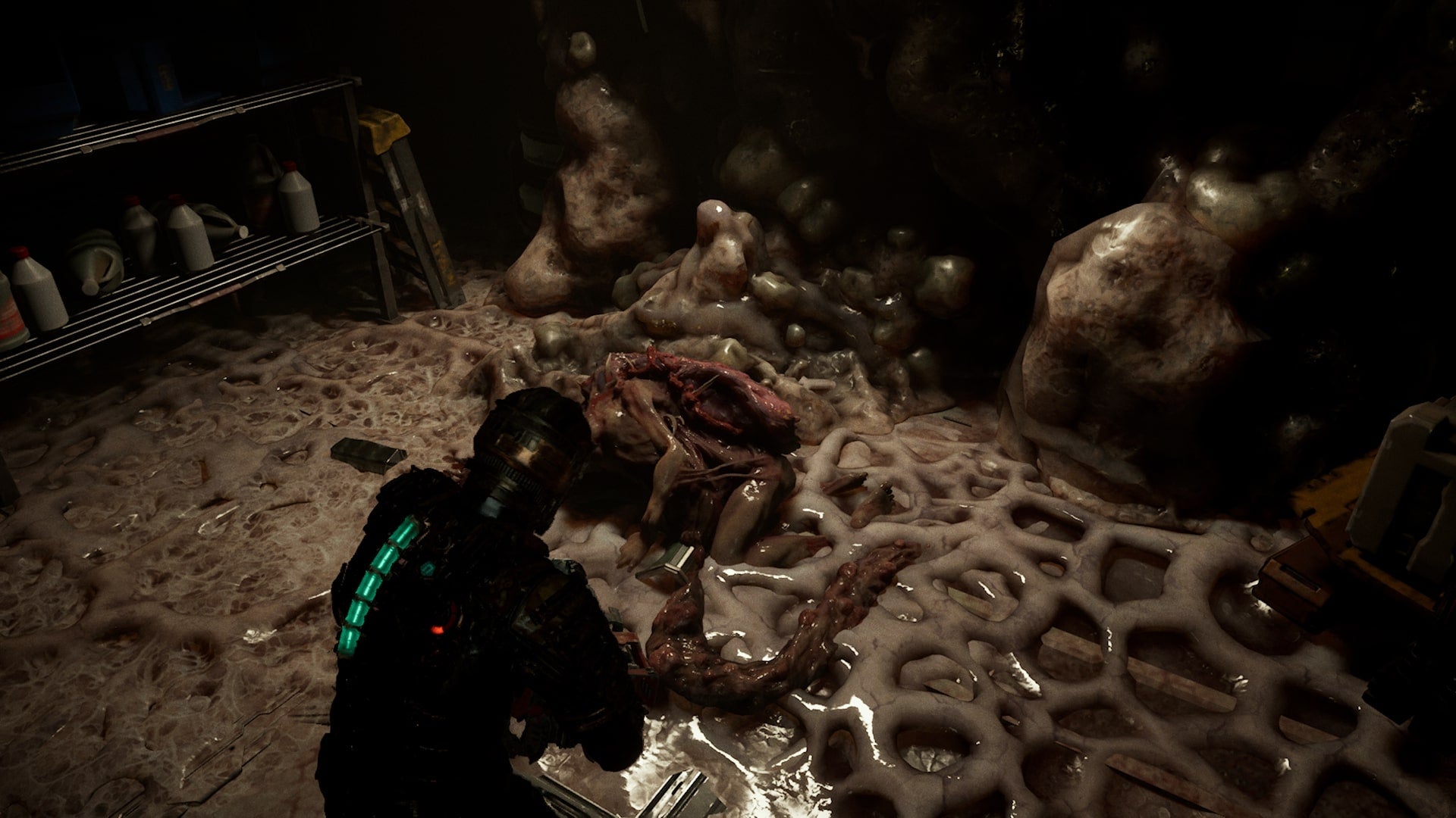 Isaac injects a Wheezer with an enzyme in Dead Space