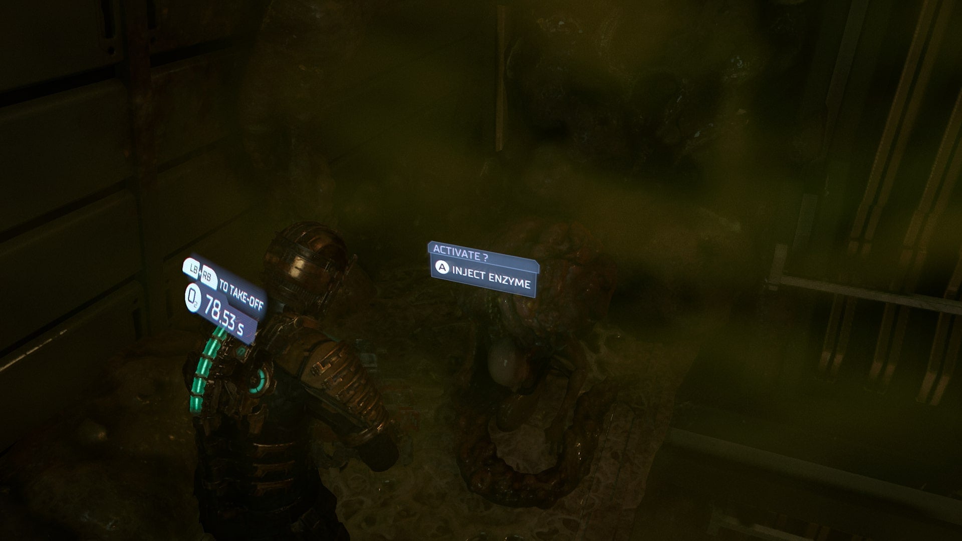 Isaac injects a Wheezer with an enzyme in Dead Space - 17