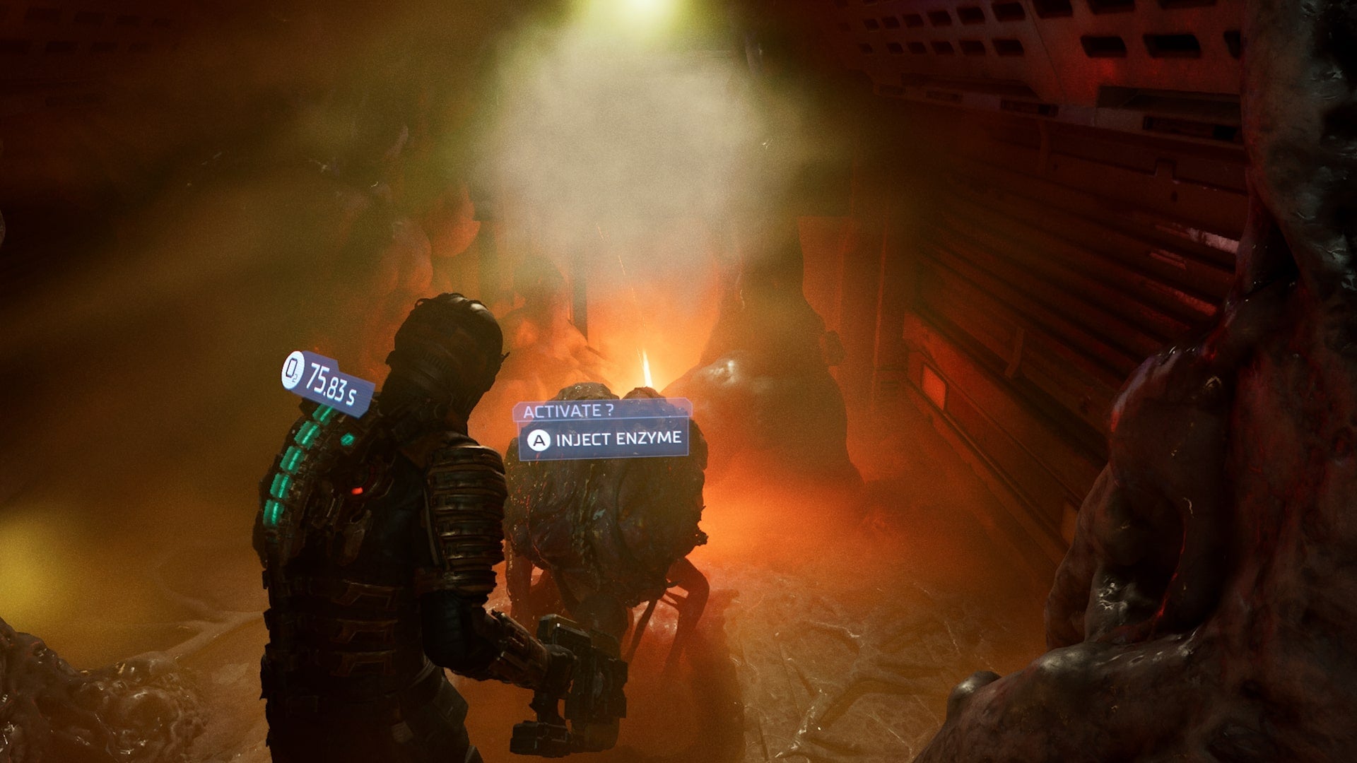 Isaac injects a Wheezer with an enzyme in Dead Space