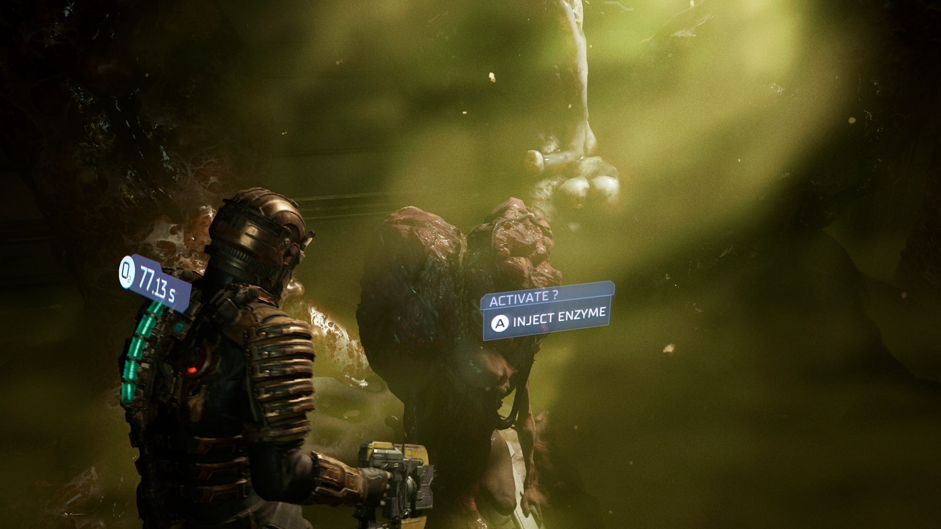 Isaac injects a Wheezer with an enzyme in Dead Space - 20