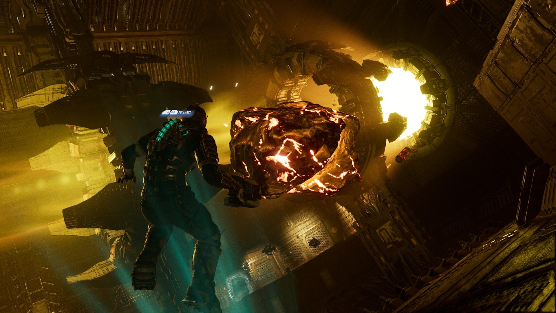 Isaac throws asteroids into the processor in Dead Space - 5