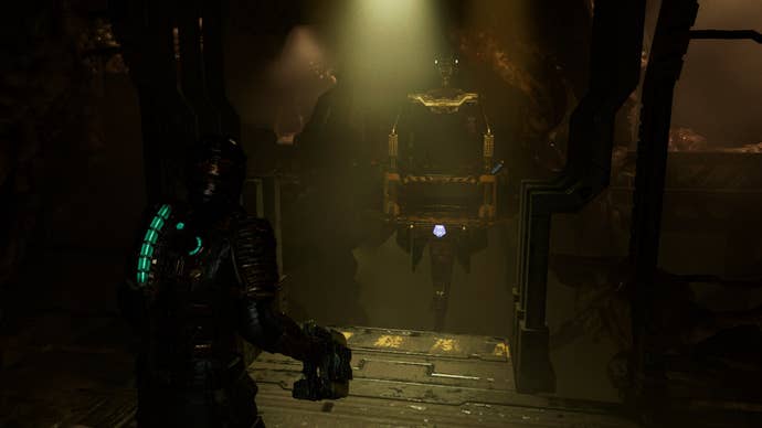 Isaac looks at a platform that can be moved using Kinesis in Dead Space