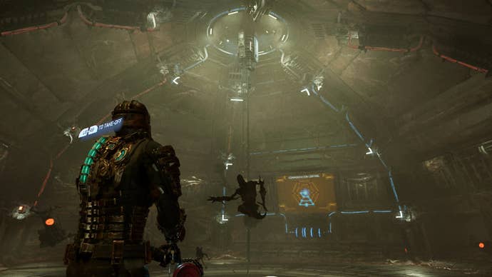 Isaac looks at the solution to the Comms Array dish puzzle in Dead Space