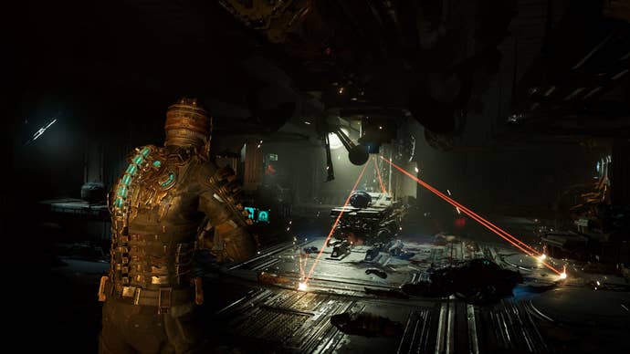 Isaac slows a laser trap using Stasis in Dead Space