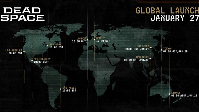 Map showing the Dead Space release time in each region.