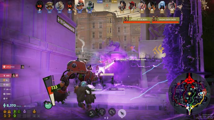 In a Deadlock match, Bebop blasts out a Hyper Beam ultimate at a distant enemy.